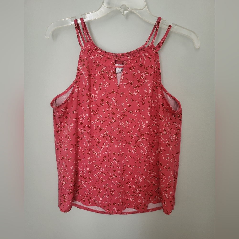 Hawthorn 41 Women Size Large Floral Pink Keyhole Stretch‎ Tank Sleeveless Top